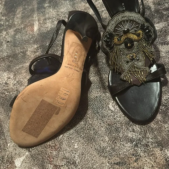 Giuseppe Zanotti Black Crystal and Chain Embellished Leather Strappy Sandals - Picture 5 of 7